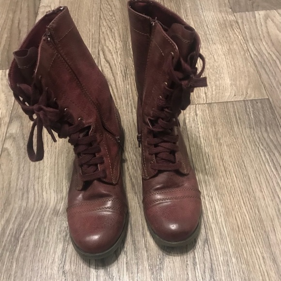 wine colored combat boots